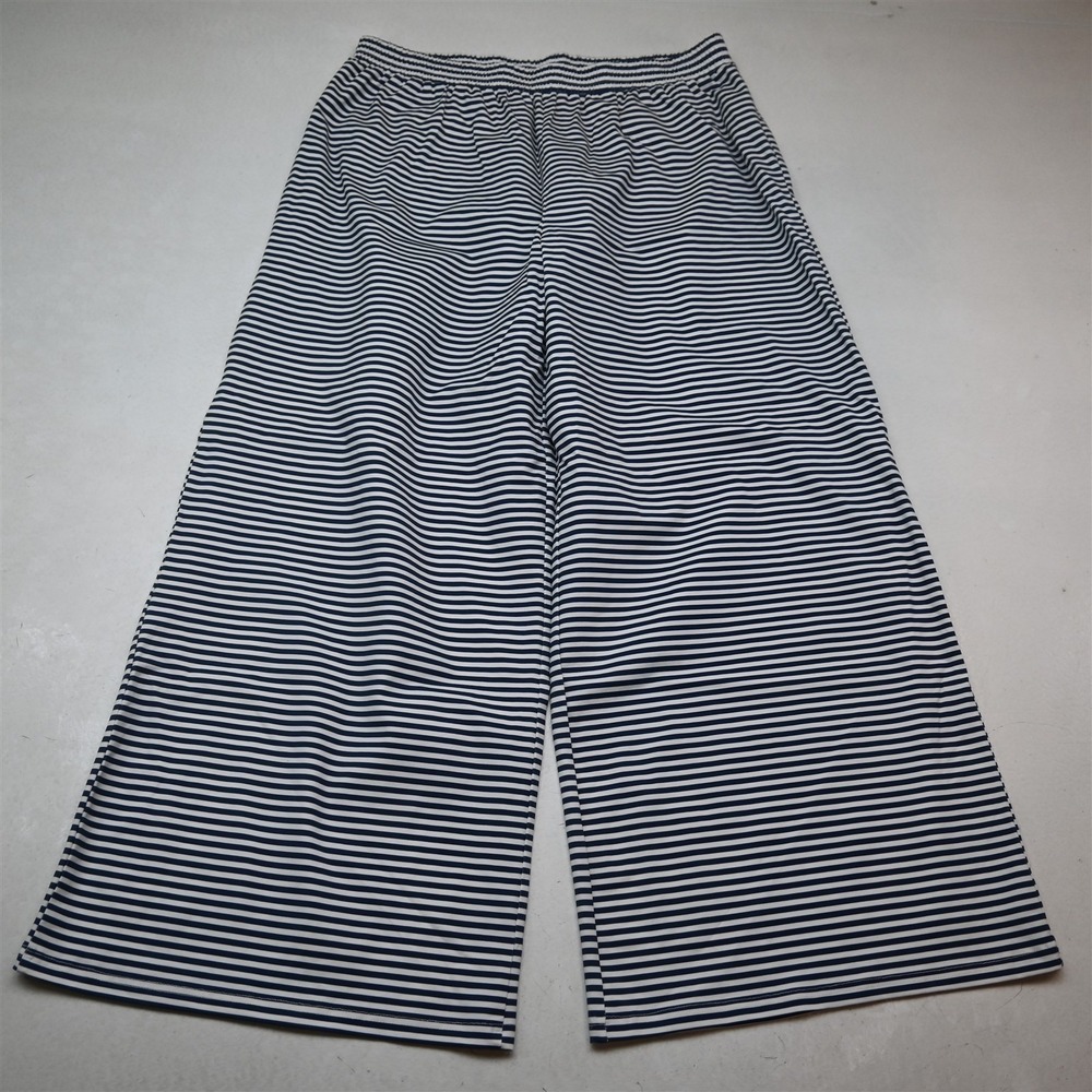 NEW Beginning Boutique 12 Blue White Striped Linen Pull On Wide Leg Womens Pants